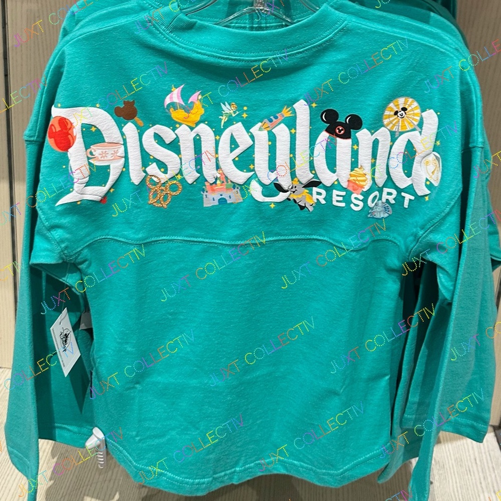 NWT Disneyland Attractions Icons and Snacks Teal Kids Youth Spirit Jersey